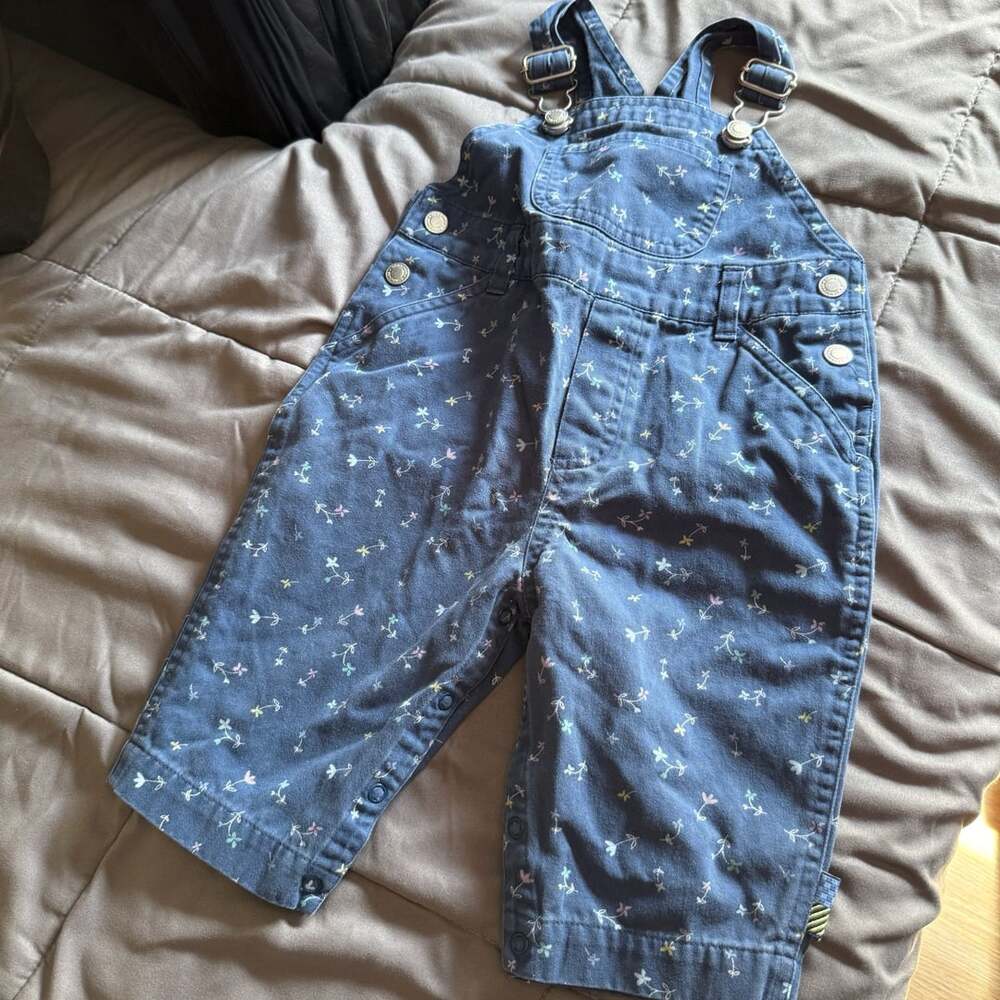 Gymboree Overalls Size 6 to 12 Mos Blue Floral Denim